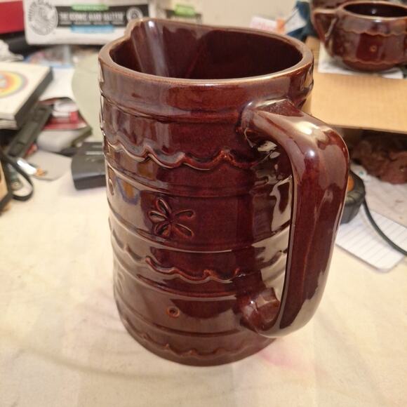 Vintage Mar-Crest Daisy Dot Stoneware Pitcher 8" Marcrest Oven Proof Brown - Picture 2 of 5